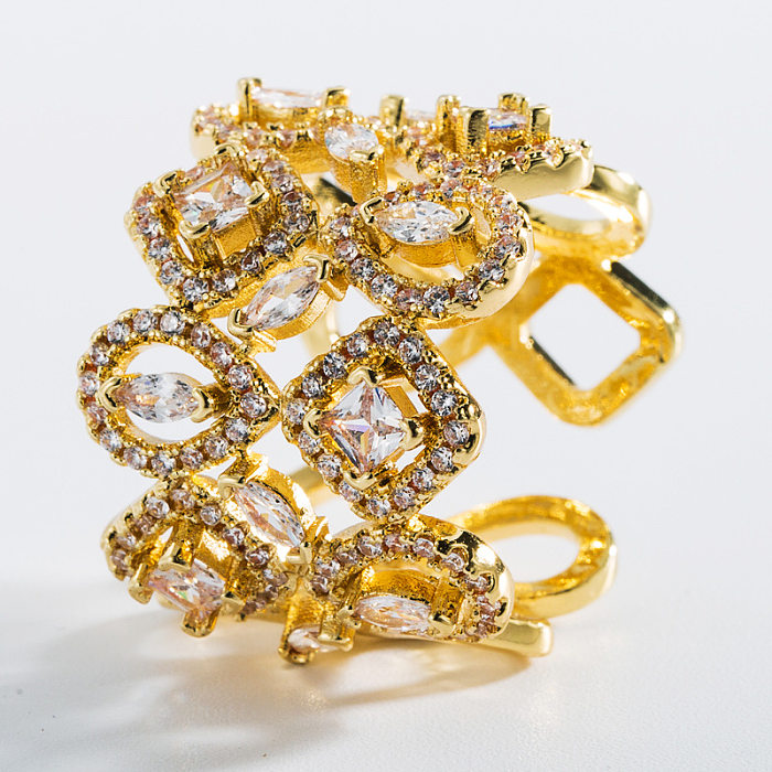 Moda cobre banhado a ouro micro-conjunto zircão anel geométrico simples tendência anel acessórios