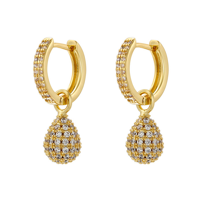 1 Pair Casual Shiny Water Droplets Brass Plating Inlay Zircon 18K Gold Plated Drop Earrings
