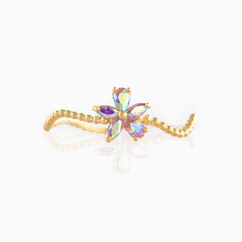 Fashion Flower Copper Plating 18K Real Gold Wave Creative Ring