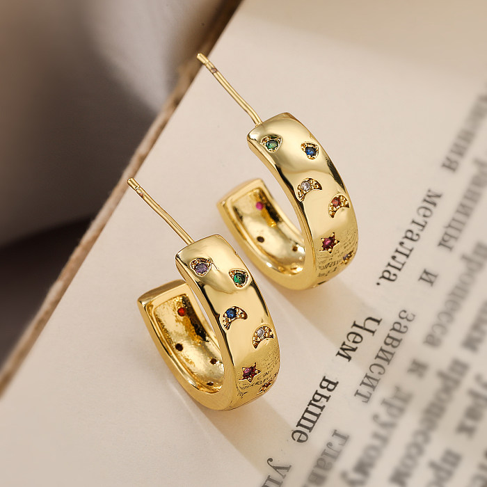 1 Pair Elegant Simple Style Star Moon Plating Inlay Copper Zircon 18K Gold Plated Ear Studs