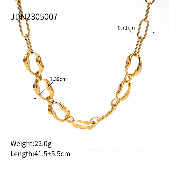 Colar de pulseiras banhado a ouro 18K com revestimento de aço inoxidável oval irregular estilo IG