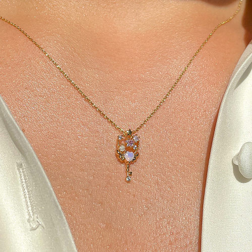 Fashion Heart Shape Copper Pendant Necklace Zircon Copper Necklaces