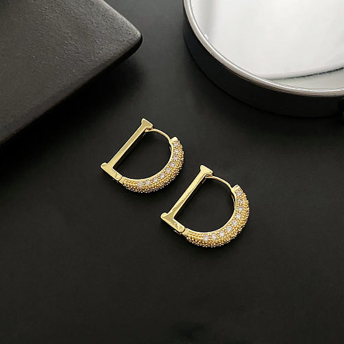 Fashion Letter Copper Inlay Zircon Earrings 1 Pair
