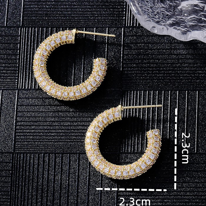 1 Pair Modern Style C Shape Plating Inlay Copper Zircon 18K Gold Plated White Gold Plated Ear Studs