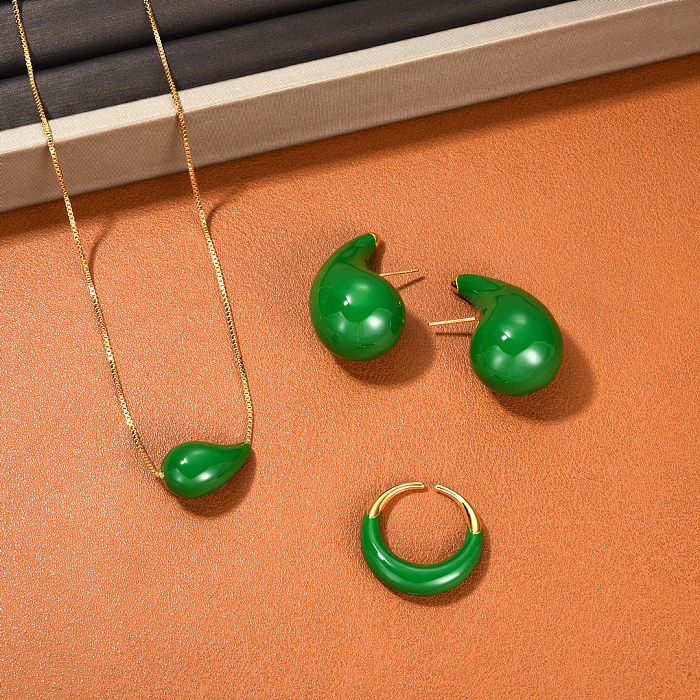 Collier de boucles d'oreilles plaqué or 18 carats en cuivre et émail de couleur unie de style simple