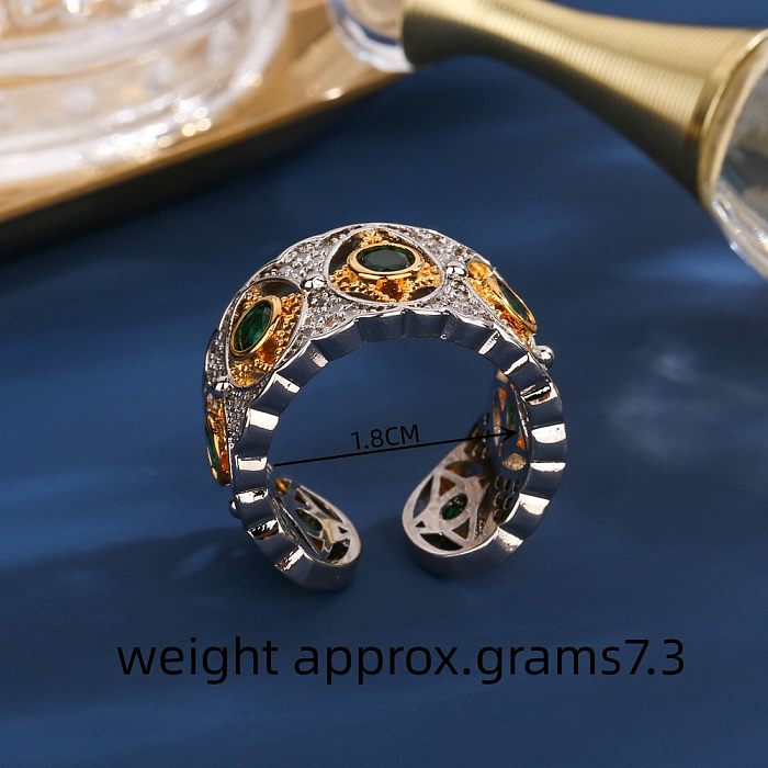Vintage Style French Style Eye Copper Plating Hollow Out Inlay Zircon 18K Gold Plated White Gold Plated Open Rings
