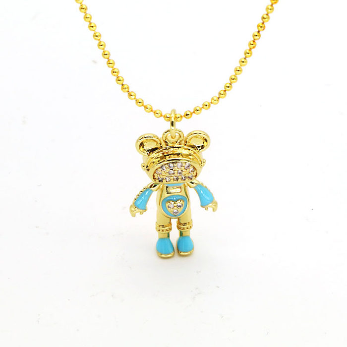 Simple Style Bear Copper Plating Inlay Zircon Gold Plated Pendant Necklace
