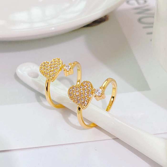 Bague de luxe légère en diamant et zircon en forme de cœur, bague plaquée or 18 carats pour la Saint-Valentin
