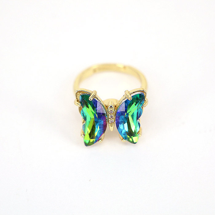 Mode-Schmetterlings-Kupfer-geöffneter Ring-Einlage-Zirkon-Kupfer-Ringe