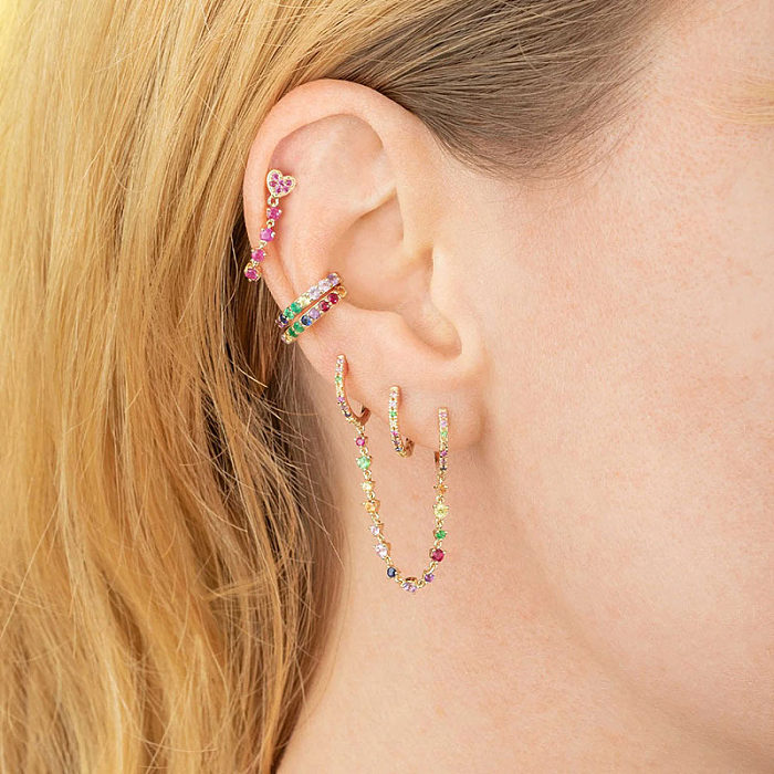 Cross-Border Hot Selling Sterling Silver Needle One-Piece Diamond Ear Chain Double Ring Ear Clip Fashion Trend Eardrop Earring Earrings For Women