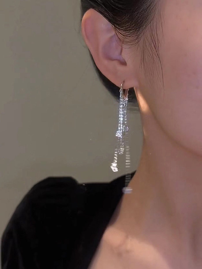 1 Pair Glam Tassel Artificial Crystal Copper Drop Earrings