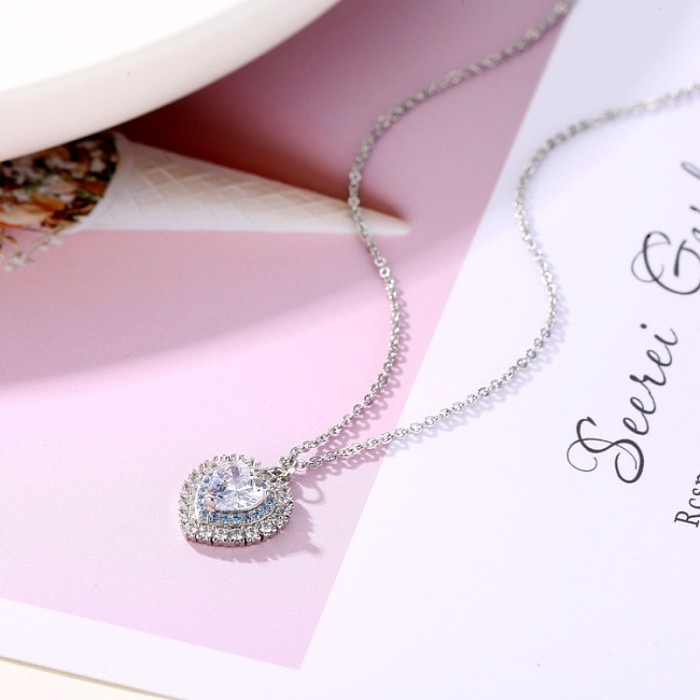Simple Style Heart Shape Copper White Gold Plated Zircon Necklace Pendant In Bulk