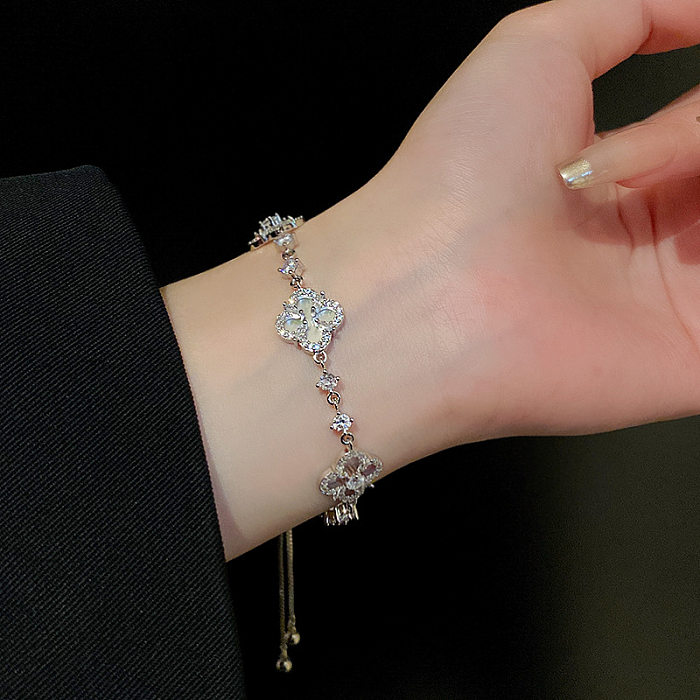Elegant Flower Copper Inlay Zircon Bracelets