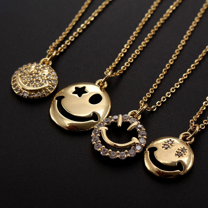 IG Style Smiley Face Copper Gold Plated Zircon Pendant Necklace In Bulk