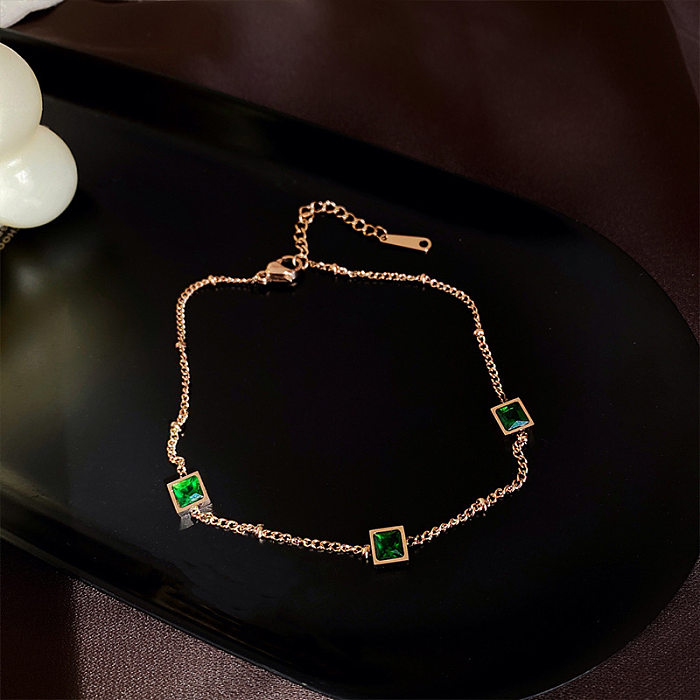 Tornozeleira de pulseiras de pedras preciosas artificiais com embutimento de aço de titânio quadrado da moda