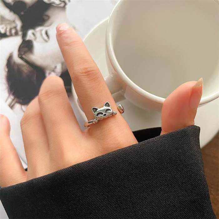Animal retro 925 anel de prata esterlina feminino cobra gato elefante design de interesse especial niello jóias anel de personalidade de extremidade aberta não