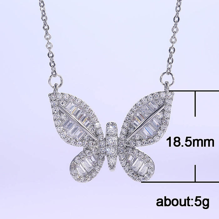 Fashion Butterfly Shaped Inlaid Zircon Copper Necklace