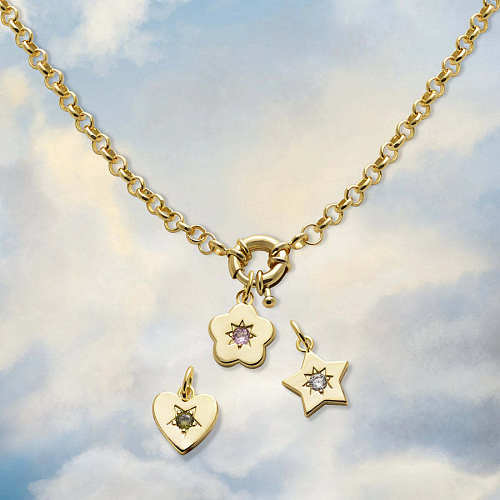 INS-Stil, süße Stern-Herzform-Blume, Edelstahl-Beschichtung, Inlay, Zirkon, 18 Karat vergoldet, Armbänder, Halskette