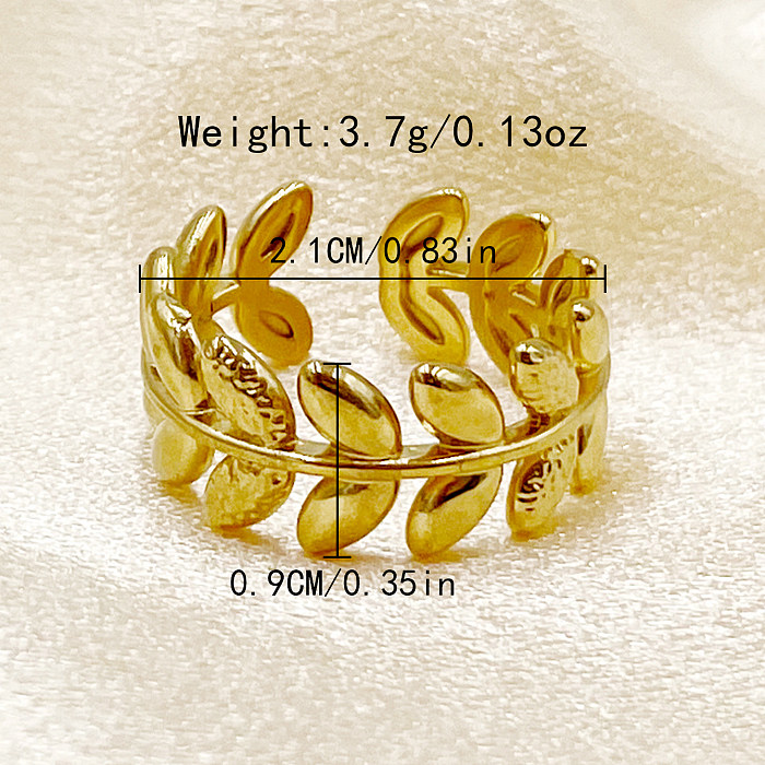 Vintage Style Simple Style Leaves Stainless Steel Plating Gold Plated Open Rings