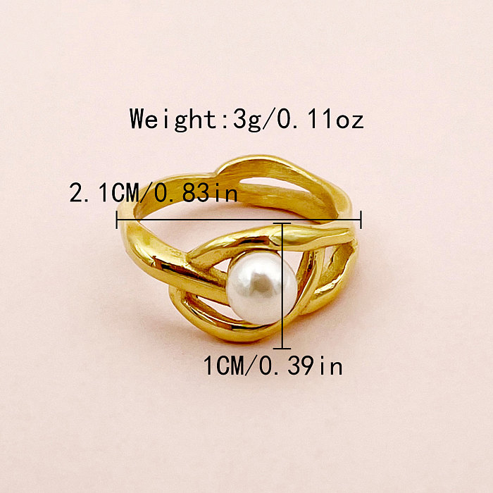 Estilo simples cor sólida chapeamento de aço inoxidável pérolas artificiais anéis banhados a ouro