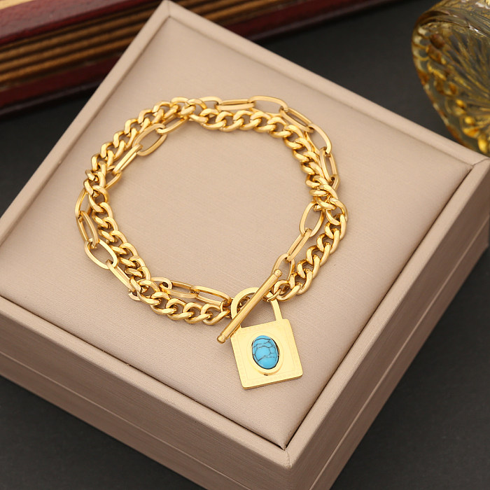 Basic Commute Lock Stainless Steel Plating Turquoise Bracelets Earrings Necklace