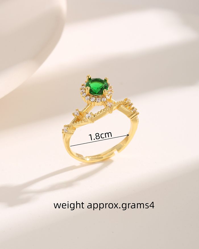 Estilo vintage luxuoso brilhante redondo cobre chapeamento oco incrustação de zircão 18K anéis abertos banhados a ouro