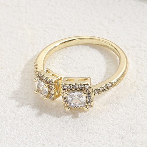 Elegant Geometric Copper 14K Gold Plated Zircon Open Ring In Bulk