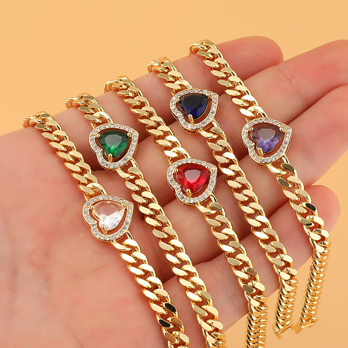 Fashion Heart Shape Copper Plating Zircon Bracelets 1 Piece