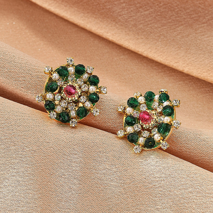 1 Pair Commute Shiny Snowflake Inlay Copper Freshwater Pearl Zircon Ear Studs