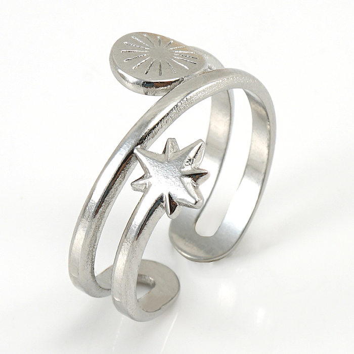Anéis de aço inoxidável chapeamento de anel aberto estrela de estilo simples em aço inoxidável