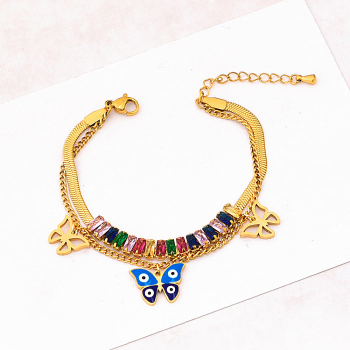 Lady Butterfly Titanium Steel Plating Inlay Zircon Bracelets Earrings Necklace