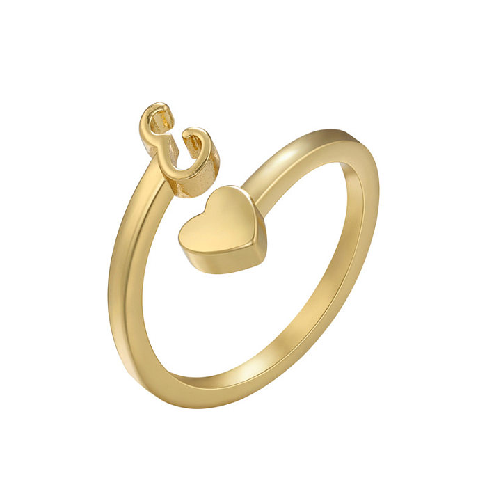 Modischer offener Ring mit Buchstaben-Herzform, Kupferbeschichtung und Zirkon