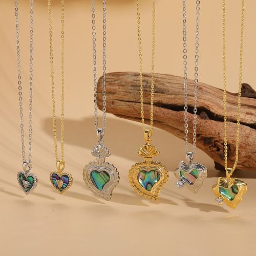 Casual Elegant Simple Style Heart Shape Copper Plating Inlay Zircon 14K Gold Plated White Gold Plated Pendant Necklace