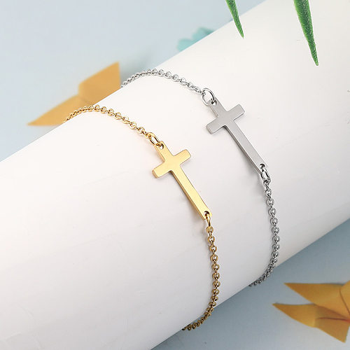 Collier de bracelets de placage d'acier inoxydable de croix de mode 1 pièce