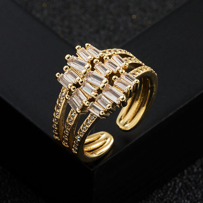Anel de cauda geométrica de zircão com micro-conjunto de ouro 18k banhado a cobre da moda