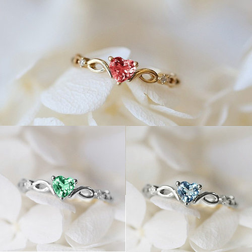 Sweet Simple Style Heart Shape Brass Plating Inlay Zircon Rings