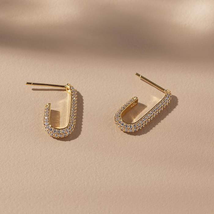 Fashion Geometric Plated 18K Gold Inlaid Zircon Copper Earrings Wholesale