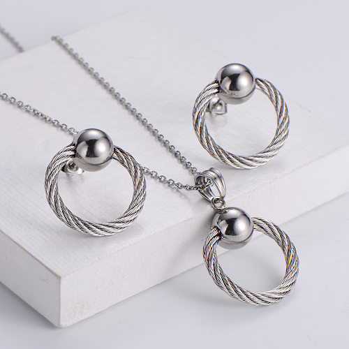 Round Pendant Korean Style Necklace Earrings Set Wholesale jewelry