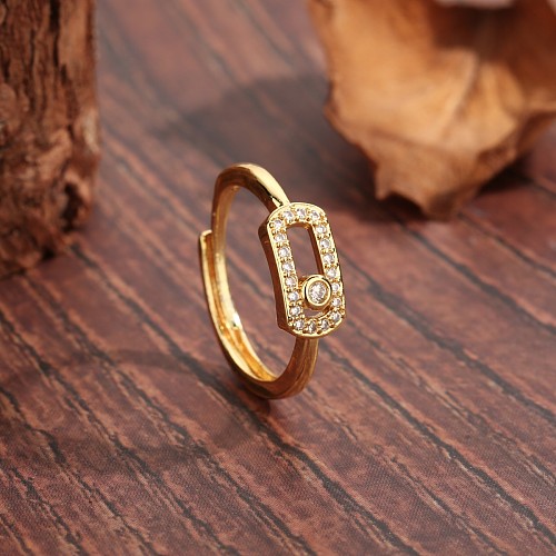 Simple Style Solid Color Copper Plating Inlay Zircon 18K Gold Plated Open Rings