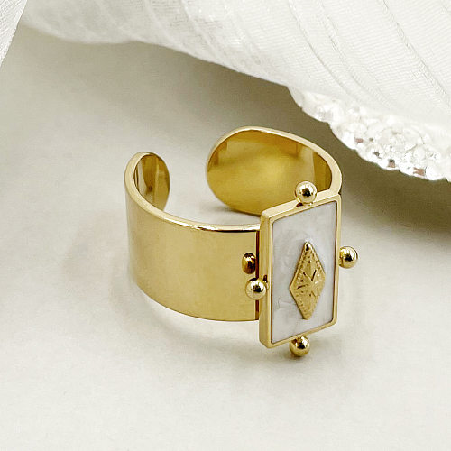 Fashion Rectangle Stainless Steel Plating Inlay Natural Stone Open Ring 1 Piece