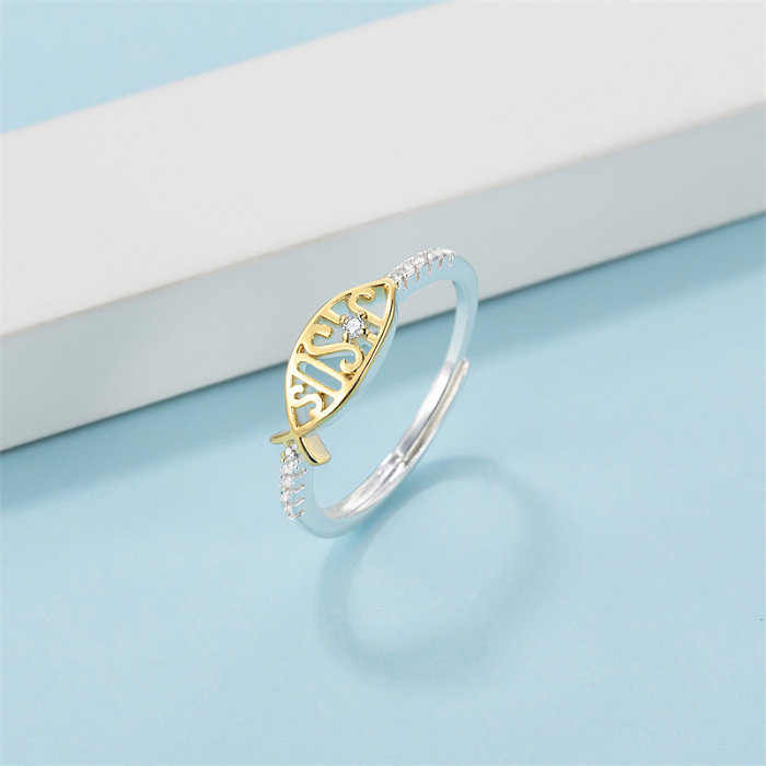 Elegant Simple Style Classic Style Fish Copper Polishing Plating Inlay Zircon Silver Plated Open Rings