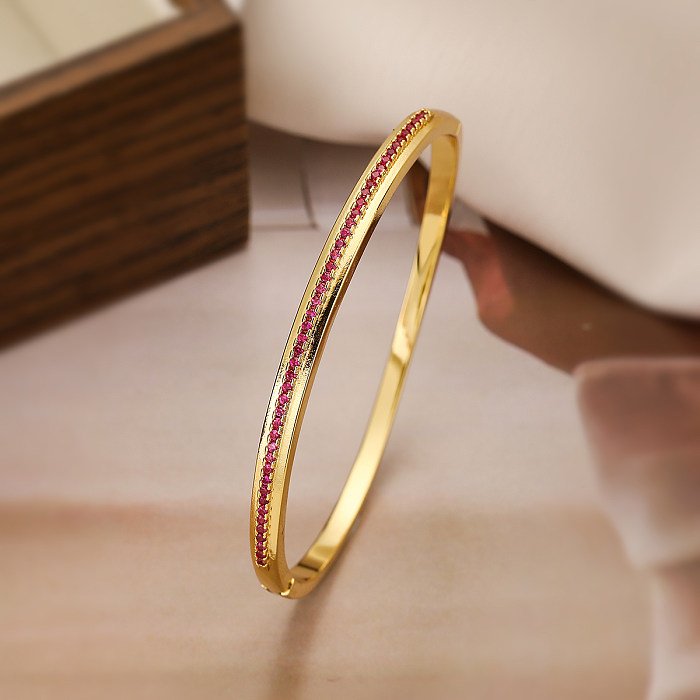 Simple Style Commute Round Copper Plating Inlay Zircon 18K Gold Plated Bangle