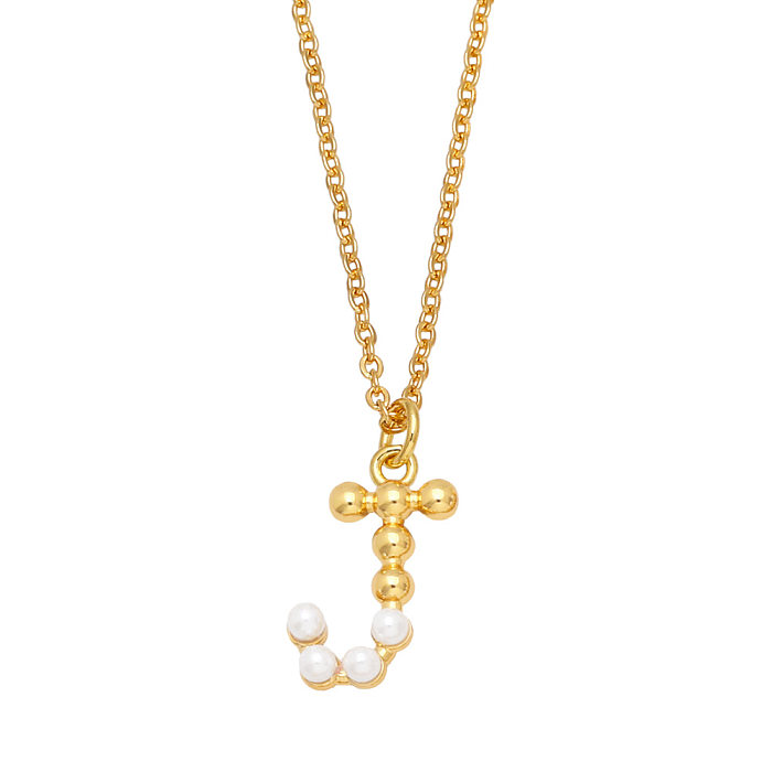 Nouveau collier simple en cuivre avec pendentif en perles de clavicule de 26 lettres