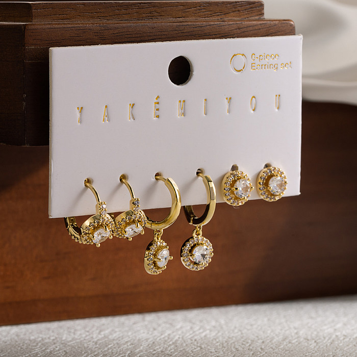 Yakemiyou Novelty Star Moon Copper Enamel Zircon 14K Gold Plated Earrings