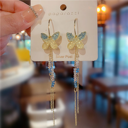 Boucles d'oreilles pendantes en cuivre et cristal artificiel, 1 paire, incrustation de papillon doux