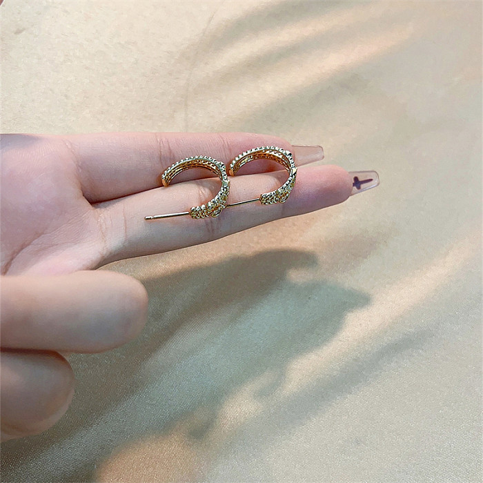 1 Pair Casual Simple Style C Shape Heart Shape Plating Inlay Copper Zircon Gold Plated Ear Studs