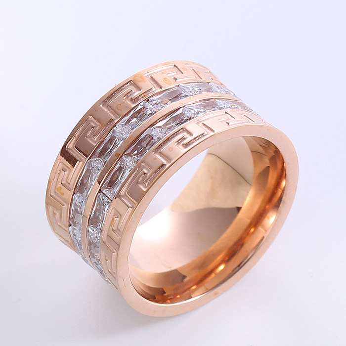 Elegante, luxuriöse, einfarbige Ringe aus Edelstahl mit Inlay-Zirkon und 24-Karat-Vergoldung