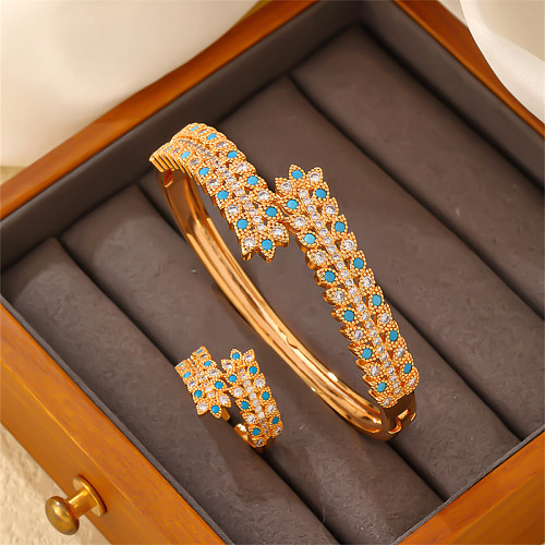 Casual Elegant Round Copper Plating Inlay Zircon Gold Plated Rings Bracelets