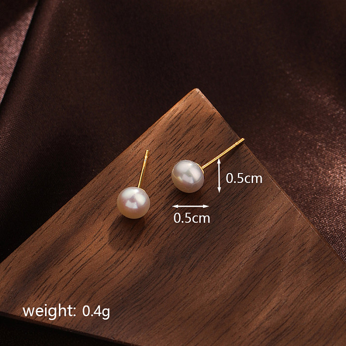 1 paire de clous d'oreilles en cuivre plaqué or 18 carats, Style Simple et décontracté, placage de perles géométriques