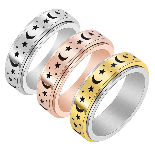 Simple Style Star Moon Titanium Steel Plating Rings